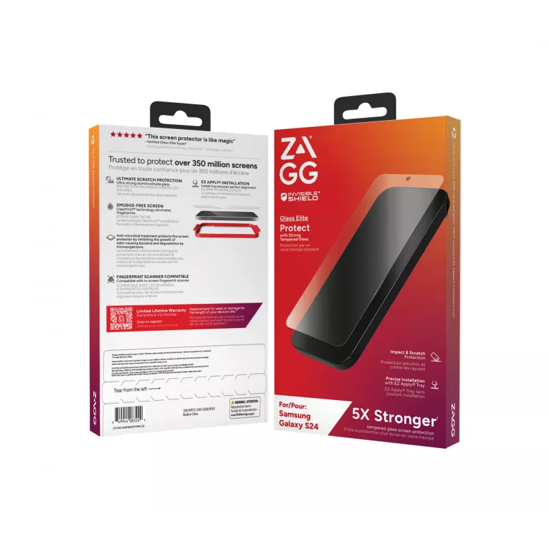 InvisibleShield Glass Elite B Samsung Galaxy S24 ekrano apsauga, Samsung, Galaxy S24, Antibakterinė, Atspari smūgiams, Atspari įbrėžimams, Skaidri, 1 vnt.