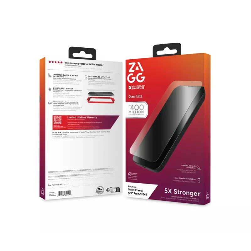 InvisibleShield Glass Elite Apple iPhone 16 Pro Max ekrano apsauga, Apple, iPhone 16 Pro Max, Antibakterinė, Atspari smūgiams, Atspari įbrėžimams, Nedūžtanti, Skaidri, 1 vnt.