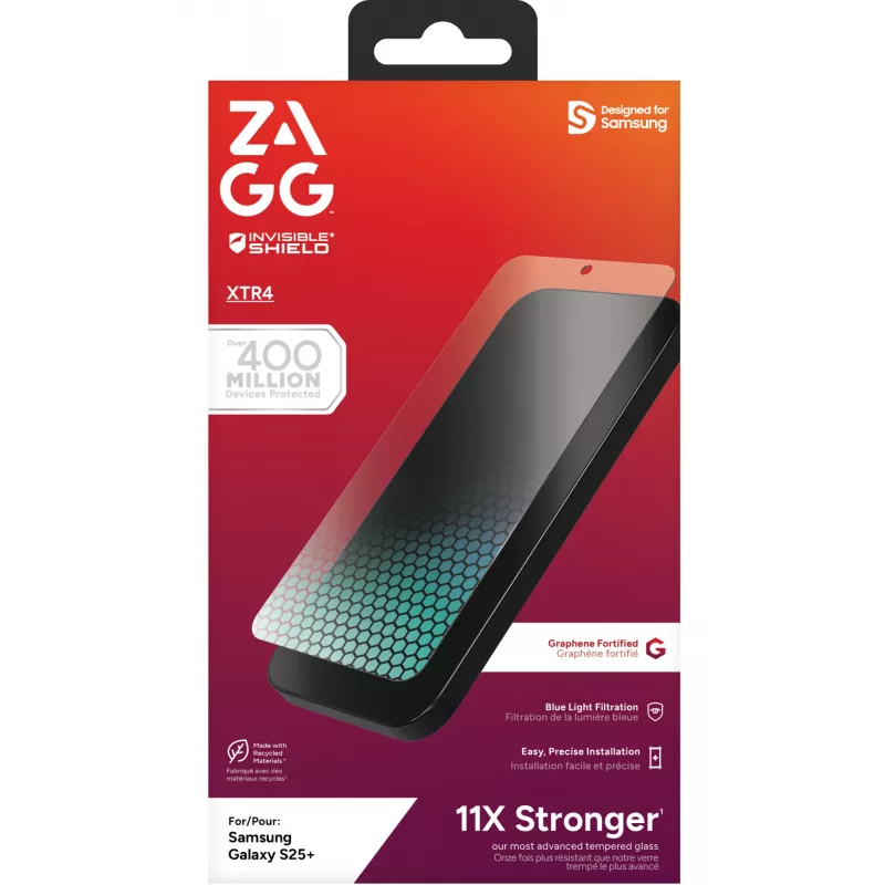 InvisibleShield Glass XTR4 Samsung Galaxy S25+ ekrano apsauga, Samsung, Galaxy S25+, Antibakterinis, Mėlynos šviesos apsauga, Atsparus smūgiams, Atsparus įbrėžimams, Skaidrus, 1 vnt.