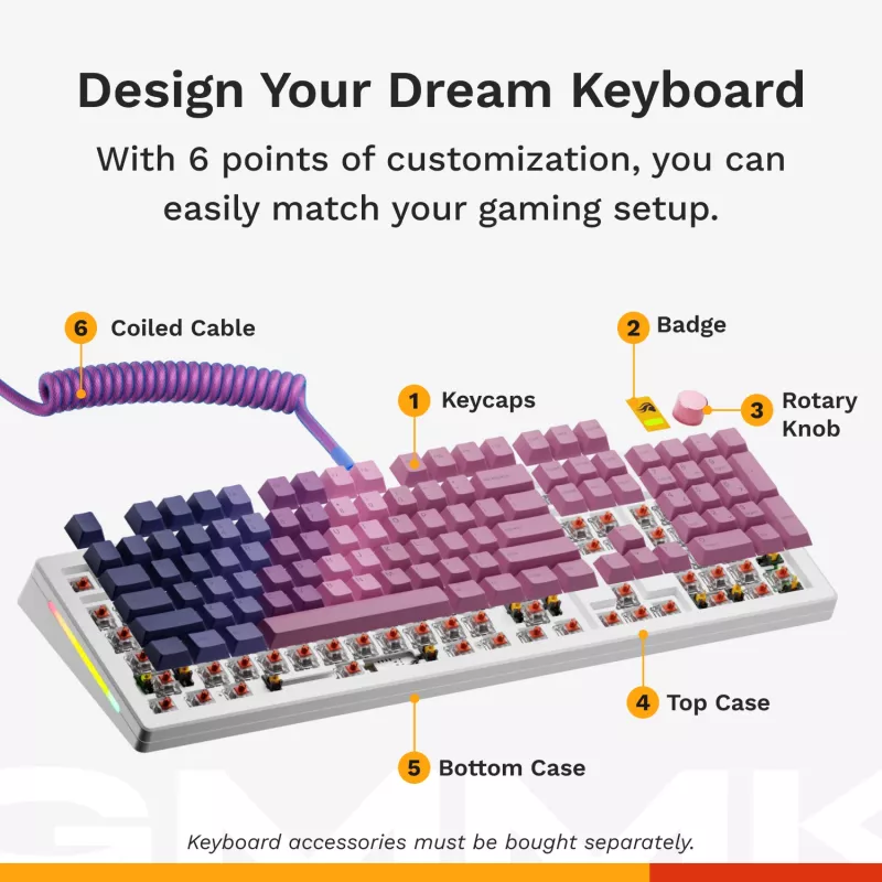Glorious Gaming GMMK 3 100% Prebuilt Wired White - US, laidinis, USB, mechaninė, QWERTY, RGB LED, balta