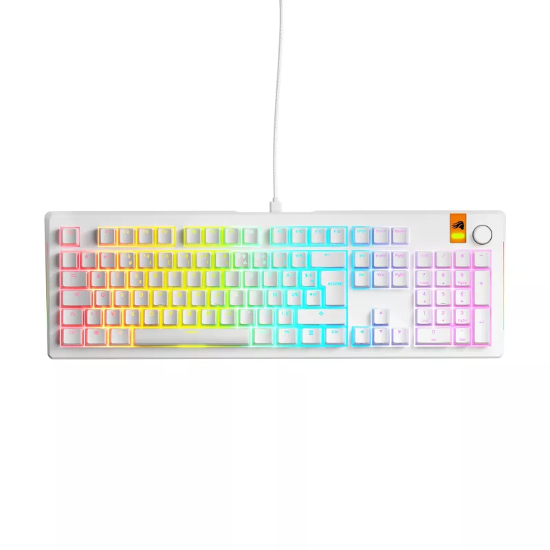 Glorious Gaming GMMK 3 HE 100% Prebuilt Wired White - FR, laidinis, USB, mechaninė, AZERTY, RGB LED, balta