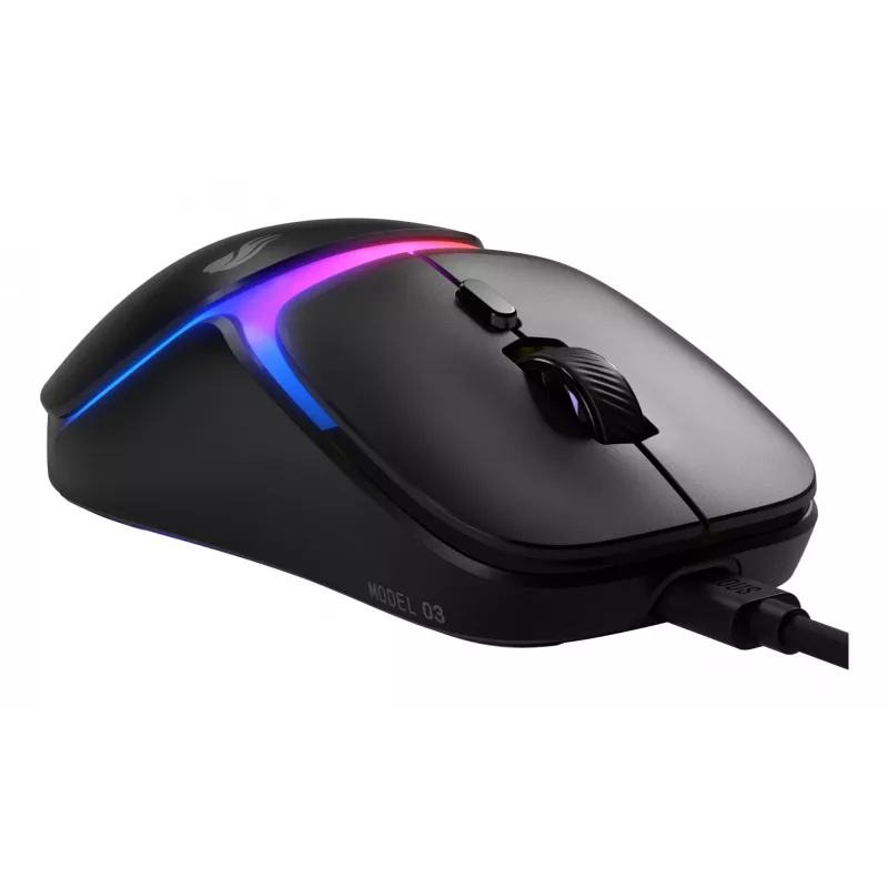 Glorious Gaming Model O3 laidinis žaidimų pelė - itin lengvas 54 g svoris, 130 mln. paspaudimų optiniai jungikliai, 30K DPI BAMF 3.0 jutiklis, 750 IPS sekimas, 50G pagreitis, palaiko visų tipų suėmimą - juoda