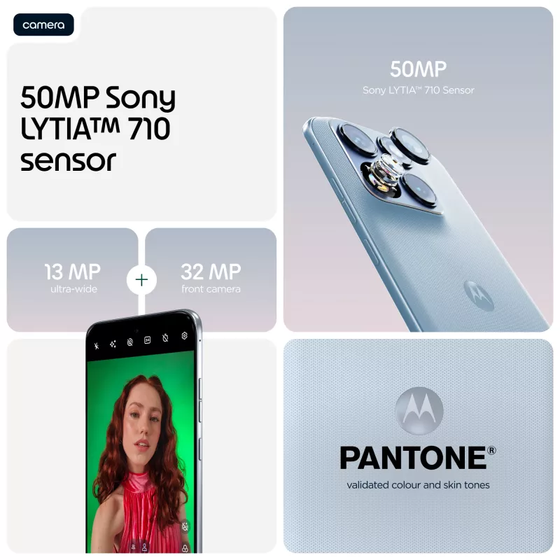 Išmanusis telefonas Motorola edge 70 fusion — 6.78 colių (17.2 cm) OLED, Snapdragon 7s Gen 3, 12 GB RAM, 256 GB, Dual SIM, 7000 mAh, Light Blue