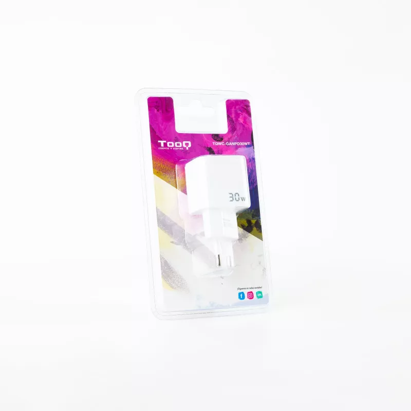 TooQ GAN USB-C/PD sieninis įkroviklis 30 W, baltas, skirtas naudoti patalpose, kintamoji srovė, baltas