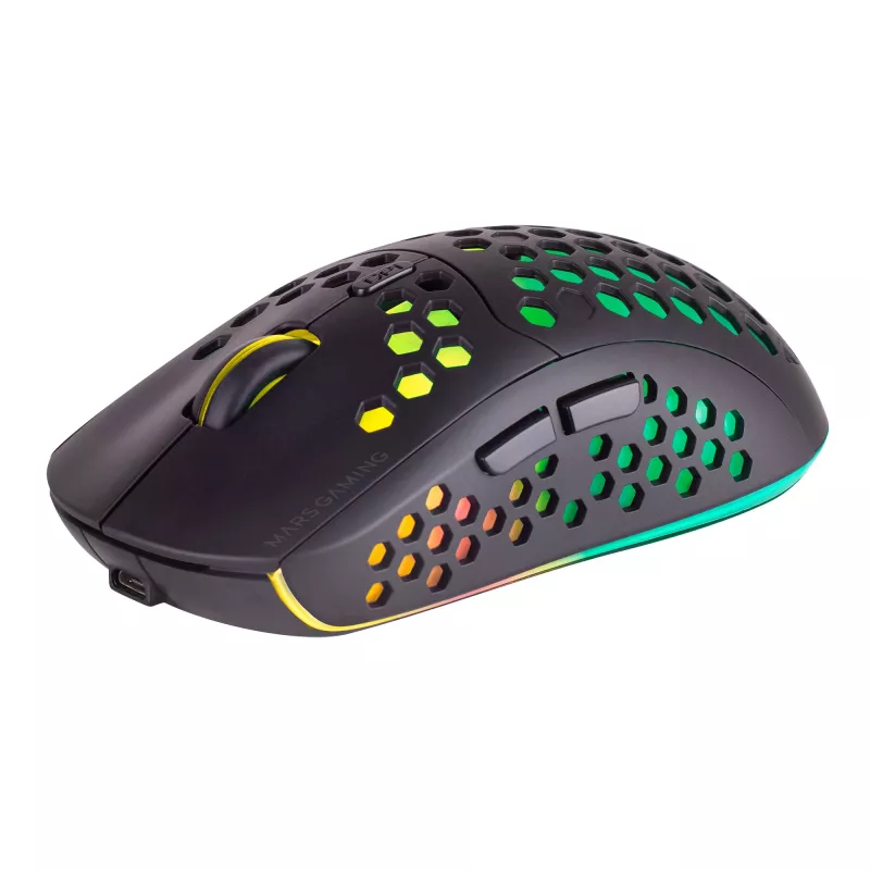 Mars Gaming MMW3, belaidis žaidimų pelė, RGB Flow, itin lengvas 79 g, 3200 DPI, juodas
