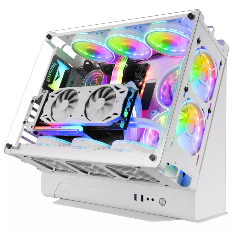 Mars Gaming MCB White PC Gaming ATX XL korpusas Custom Premium Edition modulinė dviejų kamerų struktūra