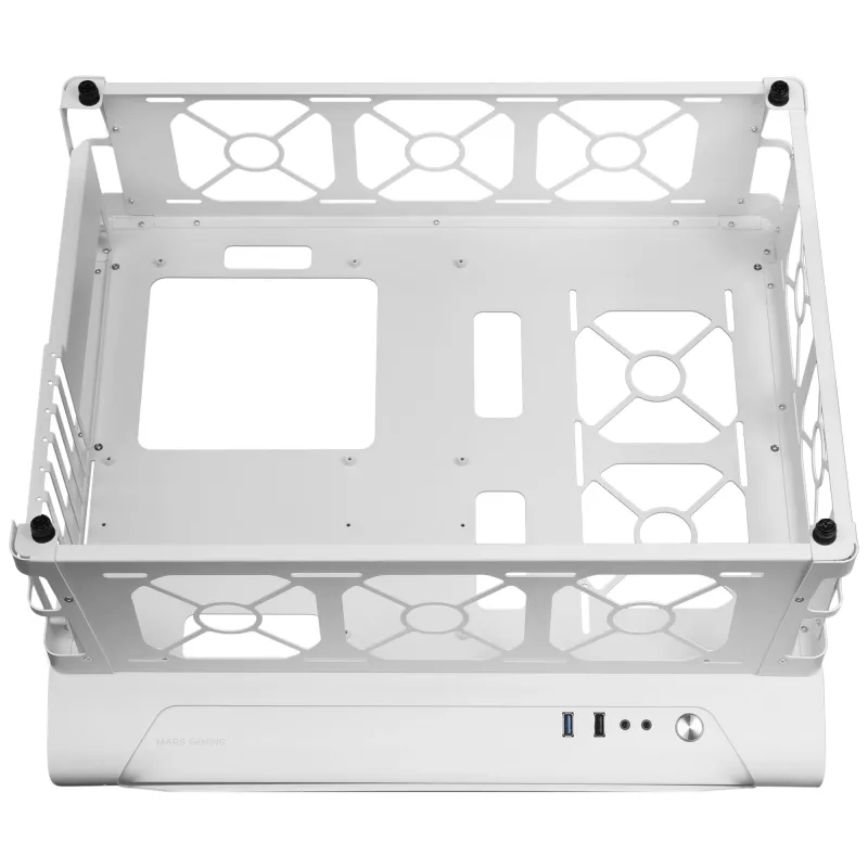 Mars Gaming MCB White PC Gaming ATX XL korpusas Custom Premium Edition modulinė dviejų kamerų struktūra