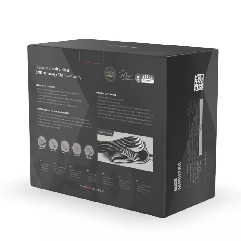 Mars Gaming MPIII750 PC maitinimo blokas 750W ATX 85% efektyvumas 5 metų garantija