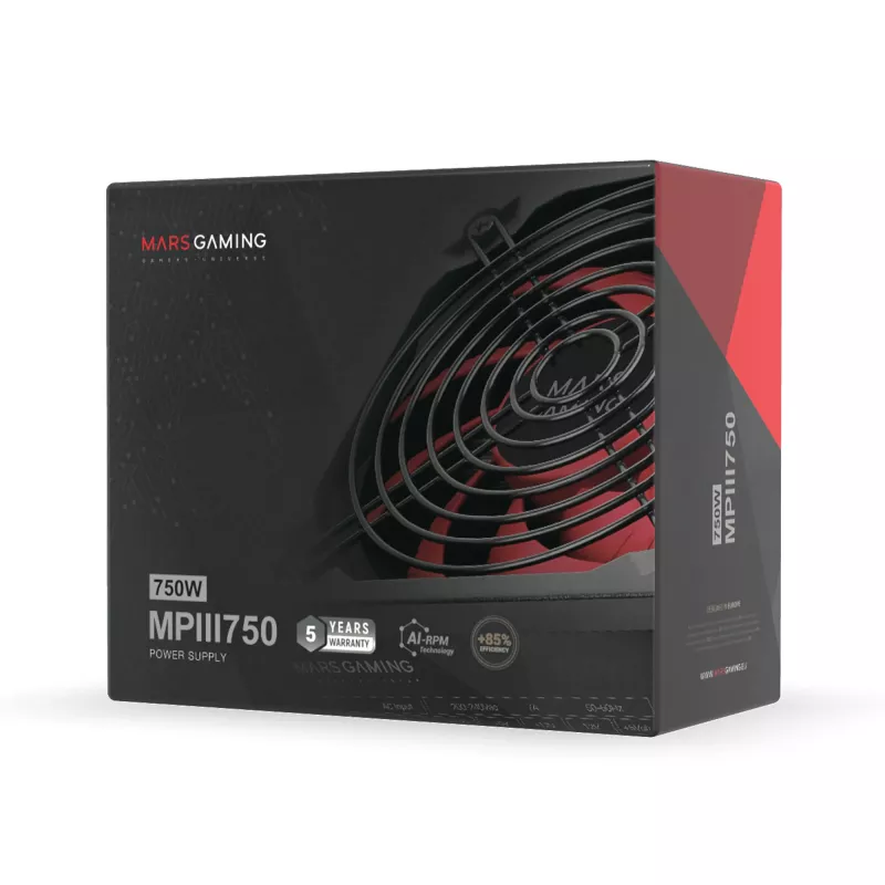 Mars Gaming MPIII750 PC maitinimo blokas 750W ATX 85% efektyvumas 5 metų garantija