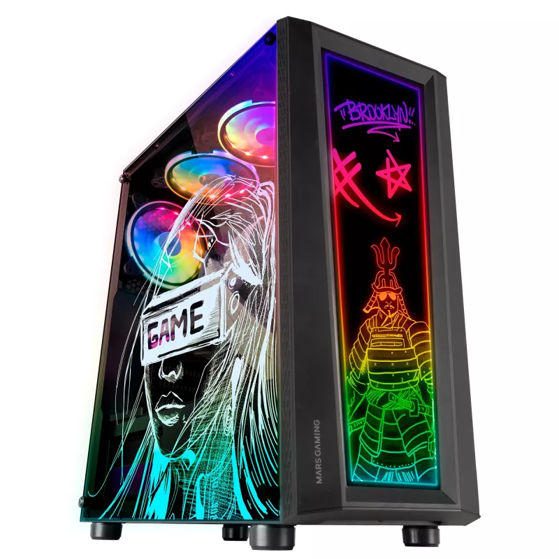 Mars Gaming MC-ART Juoda ATX Gaming PC Case Double Drawable Tempered Glass ARGB 12 Modes 12cm Fan