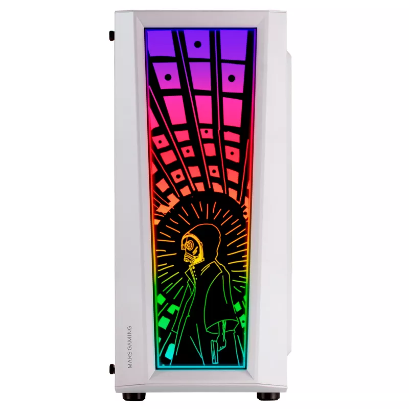 Mars Gaming MC-ART White ATX Gaming PC Case Double Drawable Tempered Glass ARGB 12 Modes 12cm Fan