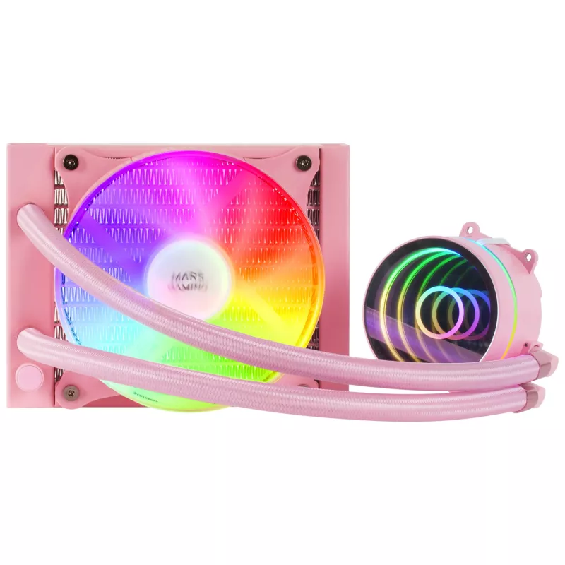 Mars Gaming ML-ONE120 Pink skysčio aušintuvas procesoriui TDP 200W Infinity Mirror FRGB tylus ventiliatorius universalus daugializdis