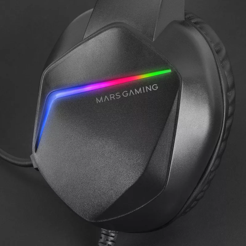 Mars Gaming MH122 Juoda, FRGB Over Ear Gaming Headset su Microphone, HiFi Sound, Sound Cancellation, Ultra Lightweight, PS4 PS5 Xbox Switch Tablet Windows Mac