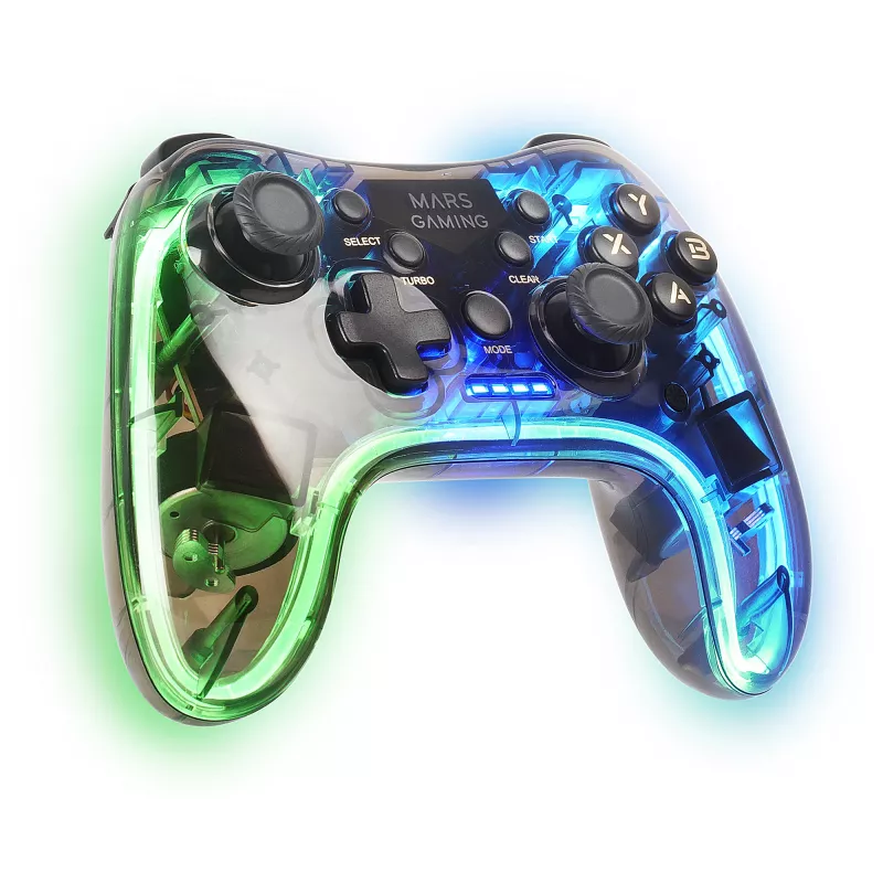 Mars Gaming MGP-24 belaidis žaidimų pultelis 2.4GPRO Neon RGB dviguba haptinė vibracija analoginės vairalazdės valdiklis PC PS3 PS4 XBOX360 Raspberry Pi Mac Android