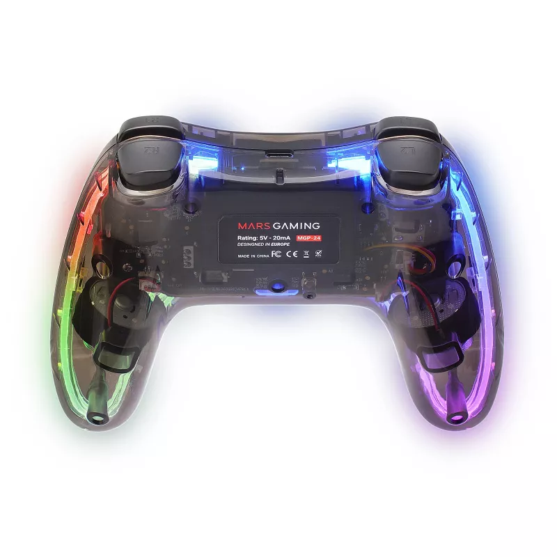Mars Gaming MGP-24 belaidis žaidimų pultelis 2.4GPRO Neon RGB dviguba haptinė vibracija analoginės vairalazdės valdiklis PC PS3 PS4 XBOX360 Raspberry Pi Mac Android