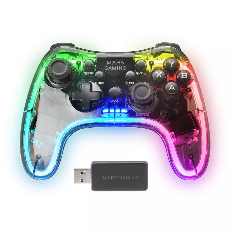 Mars Gaming MGP-24 belaidis žaidimų pultelis 2.4GPRO Neon RGB dviguba haptinė vibracija analoginės vairalazdės valdiklis PC PS3 PS4 XBOX360 Raspberry Pi Mac Android