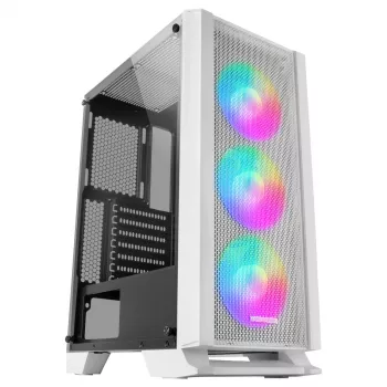 Mars Gaming MC-C White PC ATX korpusas, metalinio tinklelio priekinis skydelis, grūdinto stiklo langas, 3 priekiniai FRGB 120 mm ventiliatoriai