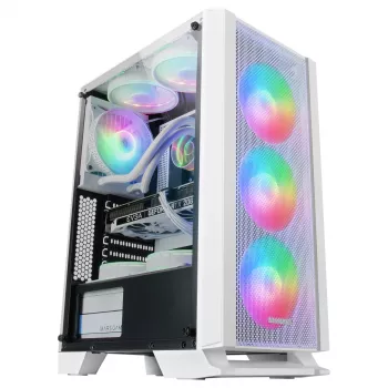 Mars Gaming MC-C White PC ATX korpusas, metalinio tinklelio priekinis skydelis, grūdinto stiklo langas, 3 priekiniai FRGB 120 mm ventiliatoriai