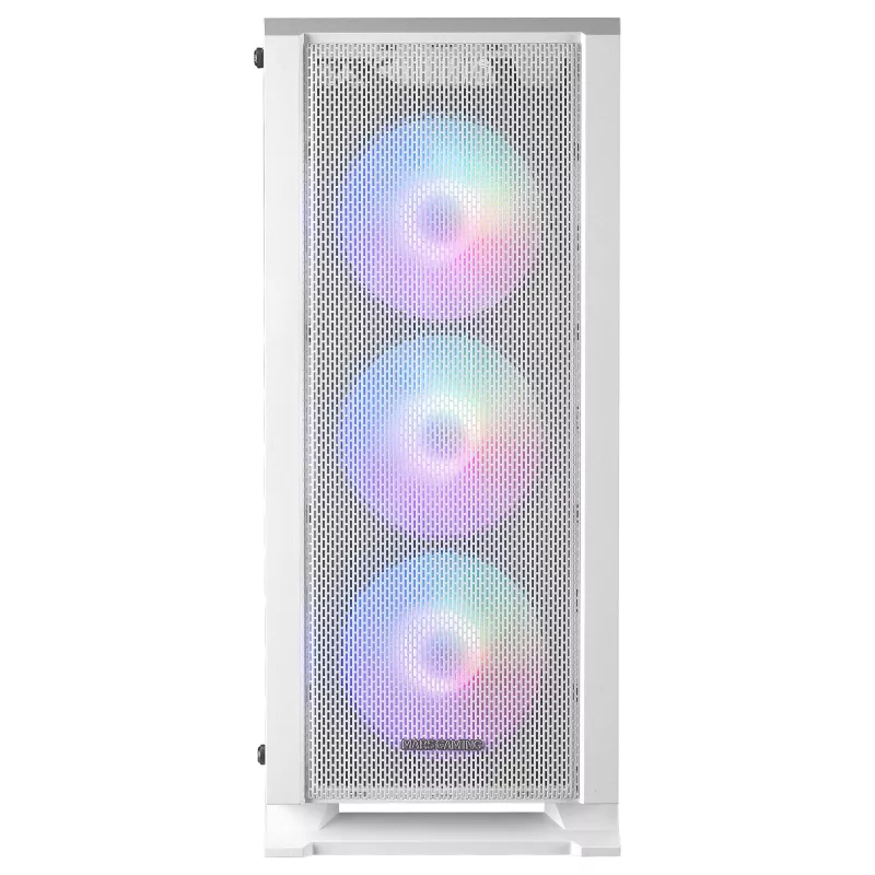 Mars Gaming MC-C White PC ATX korpusas, metalinio tinklelio priekinis skydelis, grūdinto stiklo langas, 3 priekiniai FRGB 120 mm ventiliatoriai