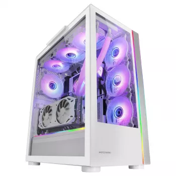 Mars Gaming MC-ULTRA White Custom XXL E-ATX Gaming Tower Dual ARGB LED Stripes Dual Tempered Glass Windows Dual Vertical Camera Structure