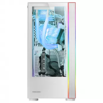 Mars Gaming MC-ULTRA White Custom XXL E-ATX Gaming Tower Dual ARGB LED Stripes Dual Tempered Glass Windows Dual Vertical Camera Structure