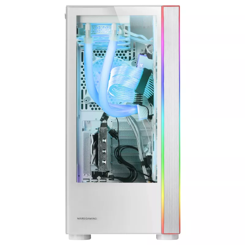 Mars Gaming MC-ULTRA White Custom XXL E-ATX Gaming Tower Dual ARGB LED Stripes Dual Tempered Glass Windows Dual Vertical Camera Structure