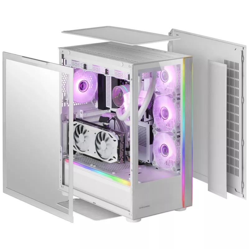 Mars Gaming MC-ULTRA White Custom XXL E-ATX Gaming Tower Dual ARGB LED Stripes Dual Tempered Glass Windows Dual Vertical Camera Structure