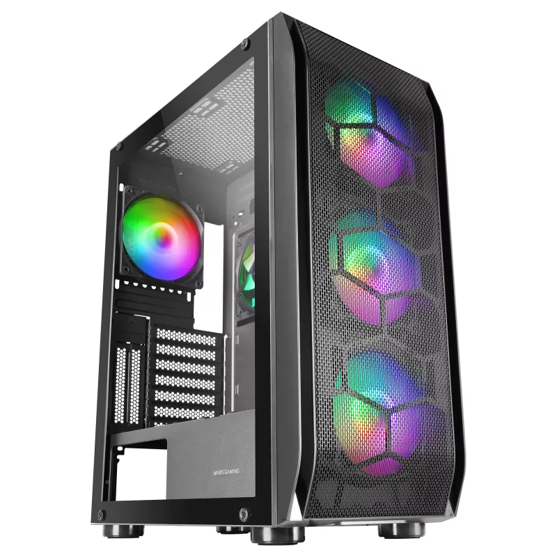Mars Gaming MC-KX Juoda Premium E-ATX Gaming Tower FREEZER CPU System 5 Ultra-quiet ARGB Fans ARGB valdiklis and RF valdiklis Mesh Front