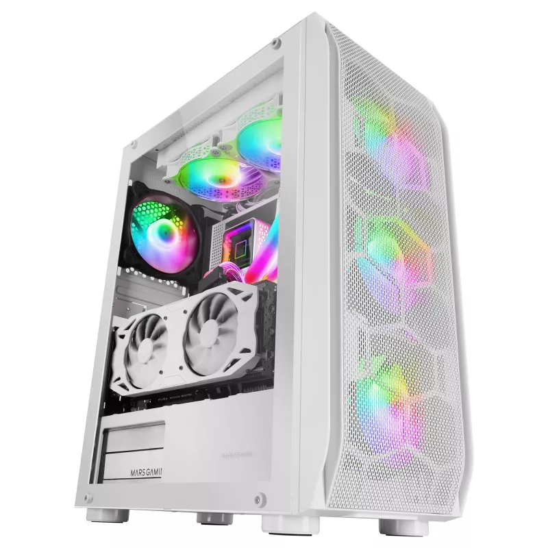 Mars Gaming MC-KX White Premium E-ATX Gaming Tower FREEZER CPU System 5 Ultra-quiet ARGB Fans ARGB valdiklis and RF valdiklis Mesh Front