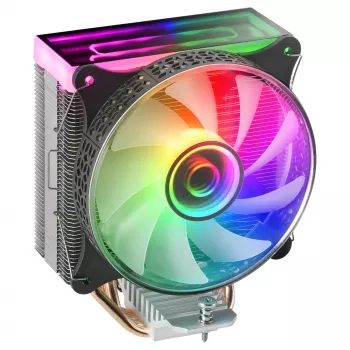 Mars Gaming MCPU-VR juodas procesoriaus aušintuvas su dvigubu begalybės veidrodžio ARGB efektu, 4 HCT šilumos vamzdeliais, 180 W TDP, itin tyliu 12 cm PWM ventiliatoriumi