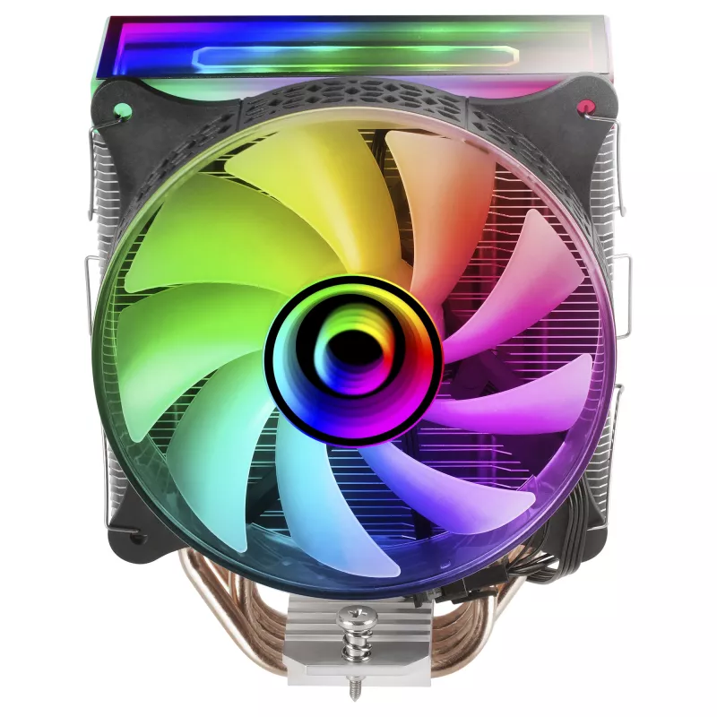 Mars Gaming MCPU-VR juodas procesoriaus aušintuvas su dvigubu begalybės veidrodžio ARGB efektu, 4 HCT šilumos vamzdeliais, 180 W TDP, itin tyliu 12 cm PWM ventiliatoriumi
