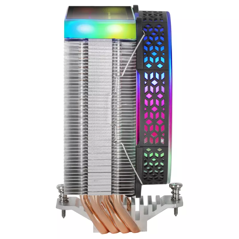 Mars Gaming MCPU-VR juodas procesoriaus aušintuvas su dvigubu begalybės veidrodžio ARGB efektu, 4 HCT šilumos vamzdeliais, 180 W TDP, itin tyliu 12 cm PWM ventiliatoriumi