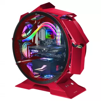 Mars Gaming MCORB Red Micro-ATX XL Gaming PC Case Custom Circular Design Double Tempered Glass