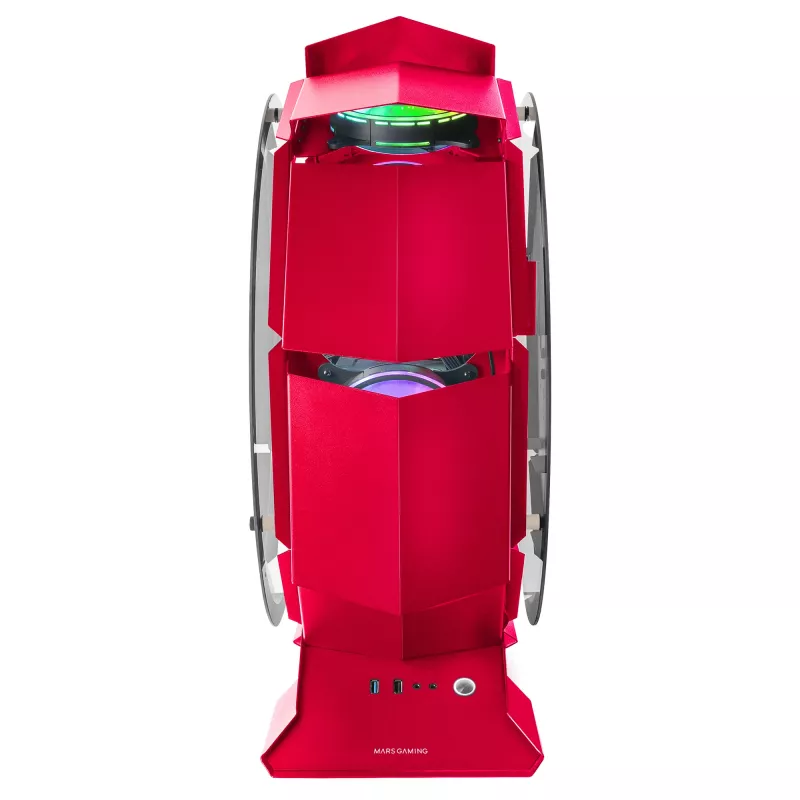Mars Gaming MCORB Red Micro-ATX XL Gaming PC Case Custom Circular Design Double Tempered Glass