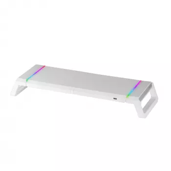 Mars Gaming MGS-ONE White Chroma RGB Monitor Stovas Reguliuojamo Dydžio Išmaniojo Telefono ir Planšetės Laikiklis Priekinis USB 2.0
