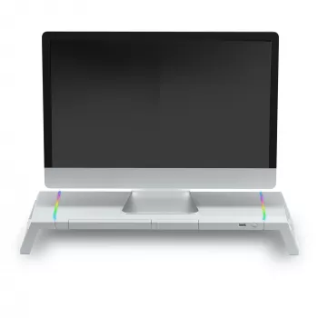 Mars Gaming MGS-ONE White Chroma RGB Monitor Stovas Reguliuojamo Dydžio Išmaniojo Telefono ir Planšetės Laikiklis Priekinis USB 2.0