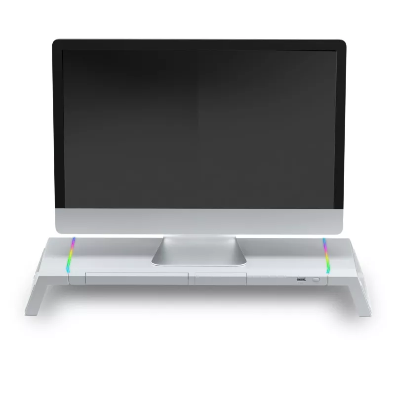 Mars Gaming MGS-ONE White Chroma RGB Monitor Stovas Reguliuojamo Dydžio Išmaniojo Telefono ir Planšetės Laikiklis Priekinis USB 2.0