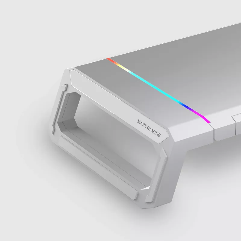 Mars Gaming MGS-ONE White Chroma RGB Monitor Stovas Reguliuojamo Dydžio Išmaniojo Telefono ir Planšetės Laikiklis Priekinis USB 2.0