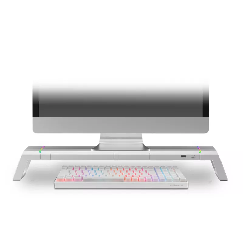 Mars Gaming MGS-ONE White Chroma RGB Monitor Stovas Reguliuojamo Dydžio Išmaniojo Telefono ir Planšetės Laikiklis Priekinis USB 2.0