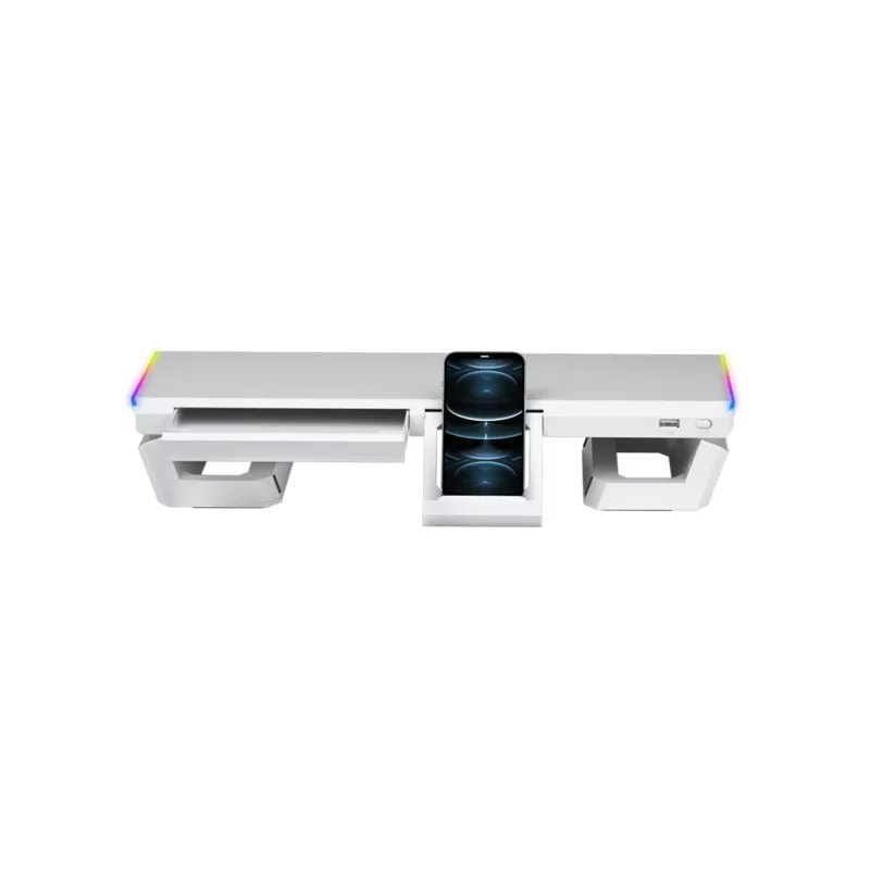 Mars Gaming MGS-ONE White Chroma RGB Monitor Stovas Reguliuojamo Dydžio Išmaniojo Telefono ir Planšetės Laikiklis Priekinis USB 2.0