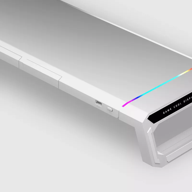 Mars Gaming MGS-ONE White Chroma RGB Monitor Stovas Reguliuojamo Dydžio Išmaniojo Telefono ir Planšetės Laikiklis Priekinis USB 2.0