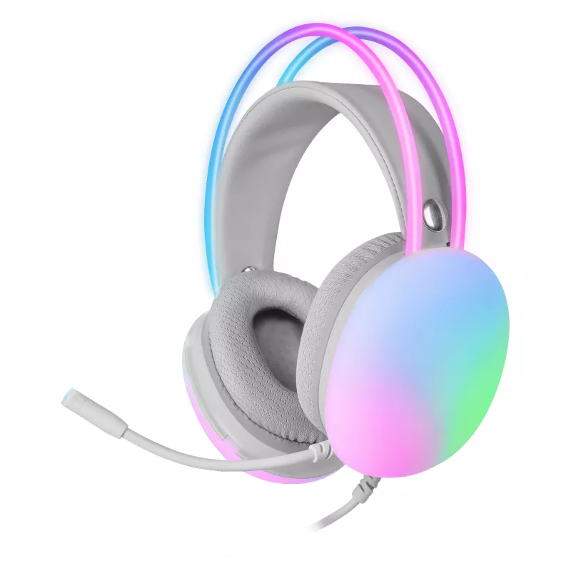 Mars Gaming MH-GLOW White 360° Full Chroma RGB Flow Headset Noise Cancelling Microphone Ultra-Lightweight Design Mempory-Foam Earpads Universal Compatibility