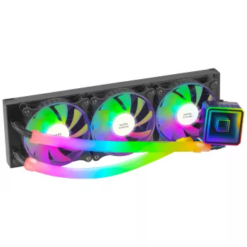 Mars Gaming ML-ULTRA360 Juoda skysčio CPU aušintuvas TDP 650W begalybės veidrodis 3 tylūs FDB ARGB ventiliatoriai ARGB vamzdeliai universalus multisocket