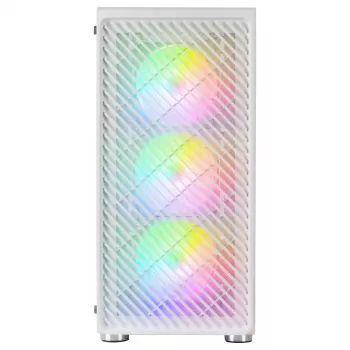 Mars Gaming MC-F White, ATX žaidimų pusiau bokštas, pilnas grūdinto stiklo langas, metalo tinklelio priekis, 4x 120 mm ARGB ventiliatoriai