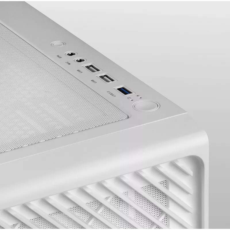 Mars Gaming MC-F White, ATX žaidimų pusiau bokštas, pilnas grūdinto stiklo langas, metalo tinklelio priekis, 4x 120 mm ARGB ventiliatoriai