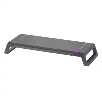 Mars Gaming MGS-ONE Juoda Chroma RGB monitoriaus stovas reguliuojamo dydžio išmaniojo telefono ir planšetės laikiklis priekinis USB 2.0