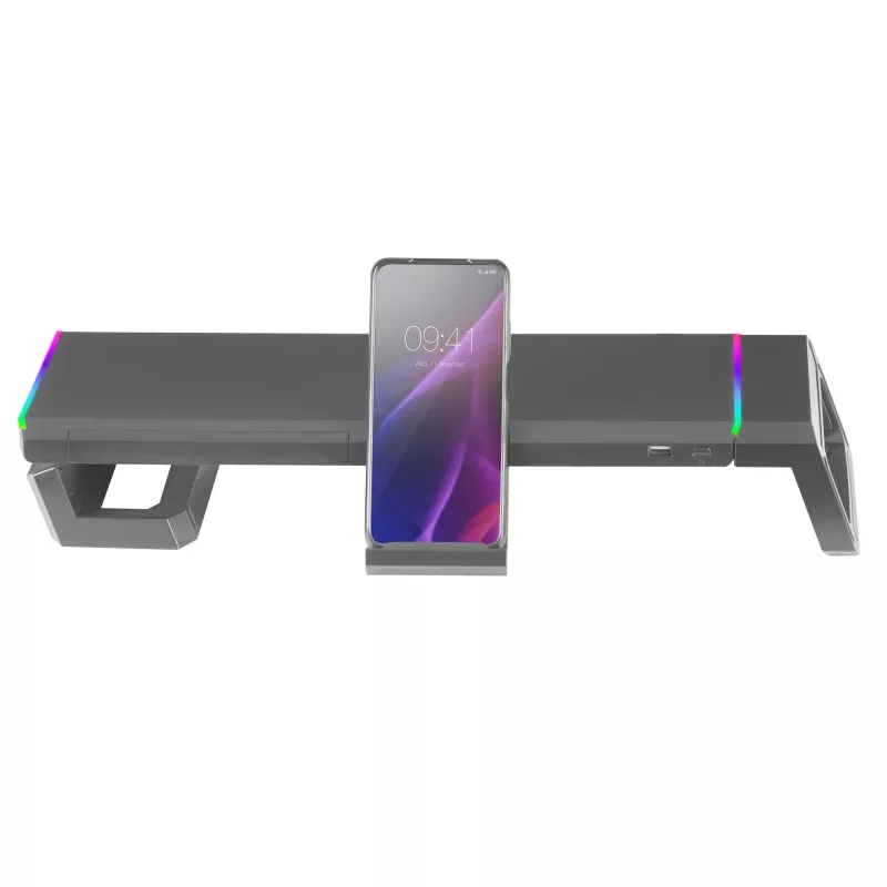 Mars Gaming MGS-ONE Juoda Chroma RGB monitoriaus stovas reguliuojamo dydžio išmaniojo telefono ir planšetės laikiklis priekinis USB 2.0