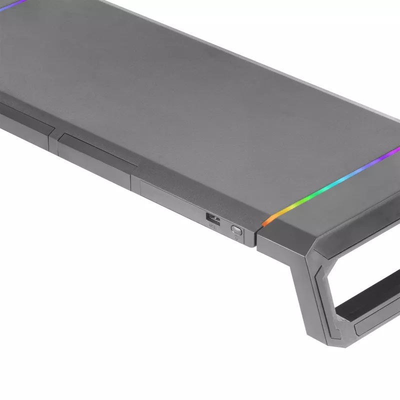 Mars Gaming MGS-ONE Juoda Chroma RGB monitoriaus stovas reguliuojamo dydžio išmaniojo telefono ir planšetės laikiklis priekinis USB 2.0