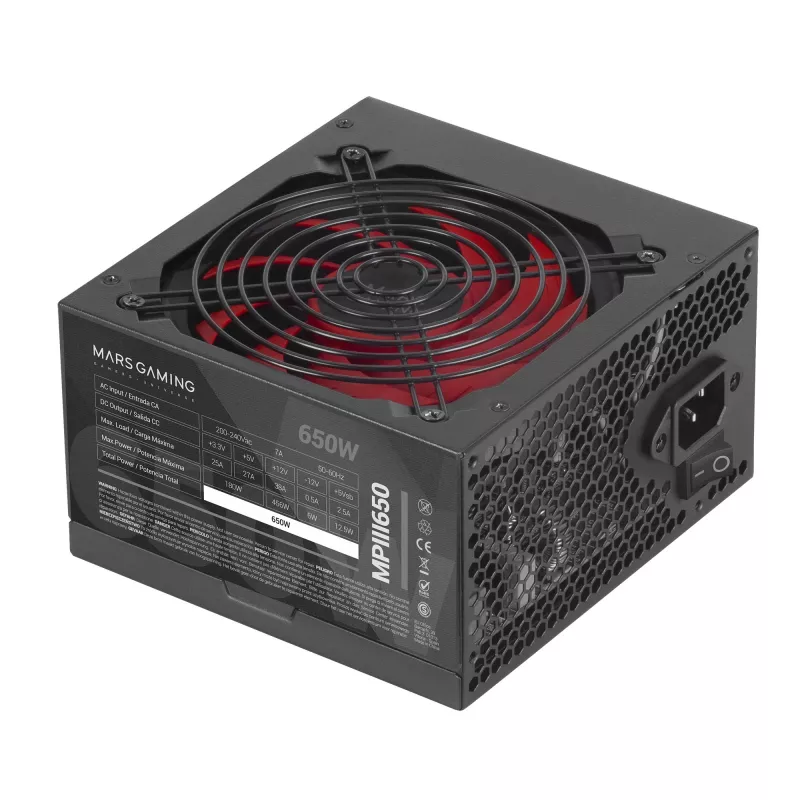 Mars Gaming MPIII650 PC ATX 650W maitinimo blokas 5 metų garantija Tylus AI-RPM technologija 85% efektyvumas Juodas