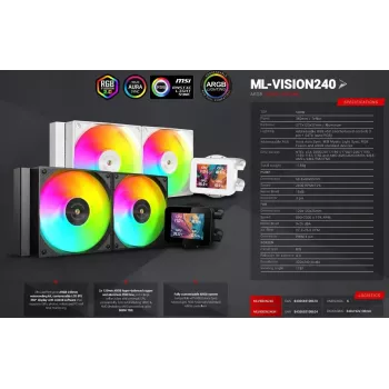 Mars Gaming MLVISION240 kompiuterio aušinimo sistema Procesorius Viskas viename skysčio aušintuvas 12 cm Juoda